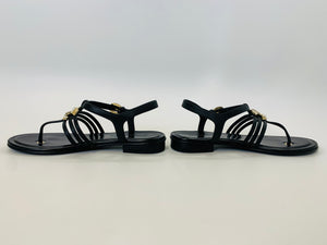 CHANEL Black CC Flat Thong Sandals Size 36