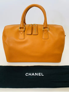 CHANEL Vintage Cognac Caviar Leather Boston Bag