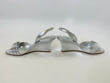 Load image into Gallery viewer, Manolo Blahnik Silver Leather and Crystal Wedge Size 36