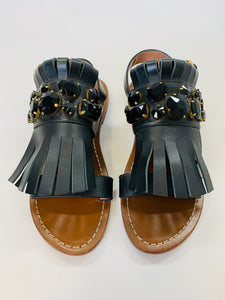 Marni Black Leather and Crystal Sandals Size 40