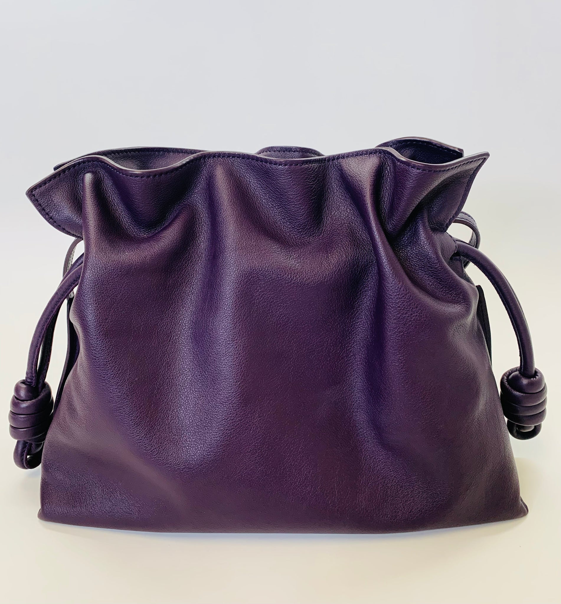 Loewe Eggplant Flamenco Drawstring Clutch With Strap – JDEX Styles Loewe Eggplant Flamenco Drawstring Clutch With Strap – JDEX Styles