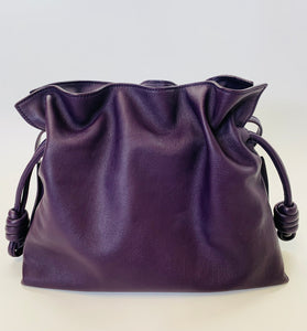 Loewe Eggplant Flamenco Drawstring Clutch With Strap