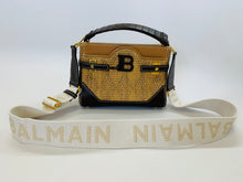 Load image into Gallery viewer, Balmain Bbuzz 22 Brown Calfskin and Raffia Top Handle Bag with Strap