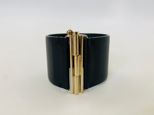 CHANEL Black And Gold CC Wide Cuff Size M