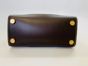 Balmain Bbuzz 22 Brown Calfskin and Raffia Top Handle Bag with Strap