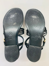 Load image into Gallery viewer, CHANEL Black CC Flat Thong Sandals Size 36