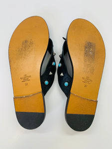Valentino Garavani Black Rockstud Thong Sandals Size 37