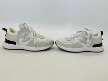 Load image into Gallery viewer, CHANEL Grey and White CC Lace Up Sneakers Size 36