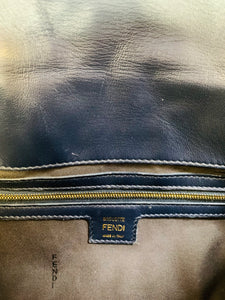 Fendi Navy Blue FF Embossed Baguette Bag