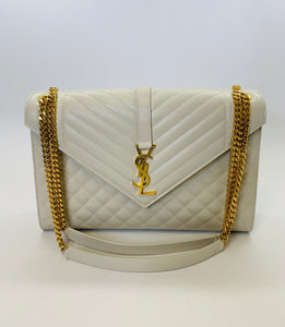 Saint Laurent Cream Large Envelope Flap Bag