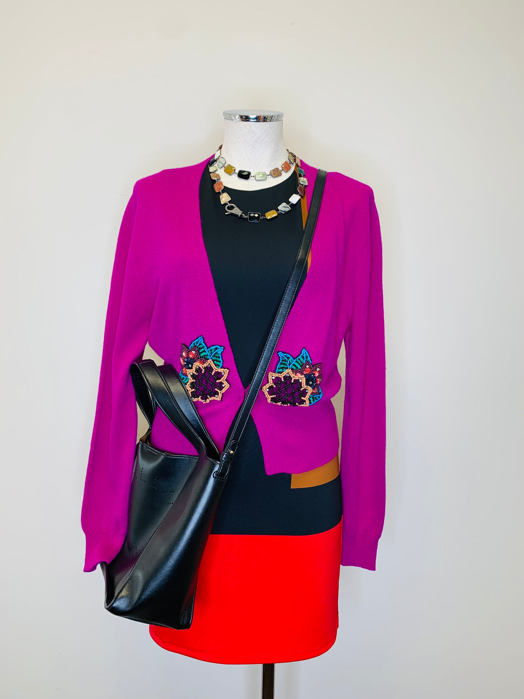 Le Superbe Magenta Beaded Cardigan Size M