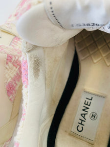 CHANEL Pink and Ivory Tweed CC Sneakers Size 37 1/2