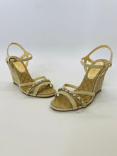 Load image into Gallery viewer, CHANEL Beige Quilted Suede Wedge Sandals Size 39 1/2