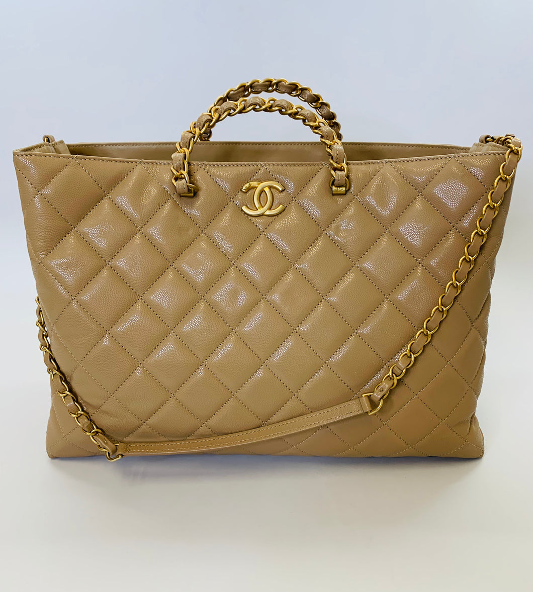 CHANEL 2024 Dark Beige Large Shopping Tote Bag