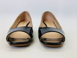 CHANEL Black Patent Leather Peep Toe Pumps Size 38