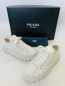 Prada White Sequin Platform Sneakers Size 37