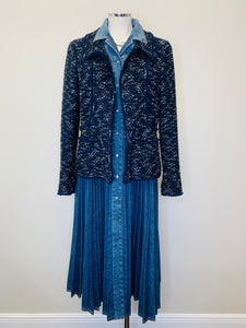 CHANEL Navy Blue and Black Tweed Jacket Size 42