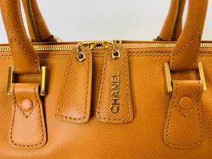 CHANEL Vintage Cognac Caviar Leather Boston Bag