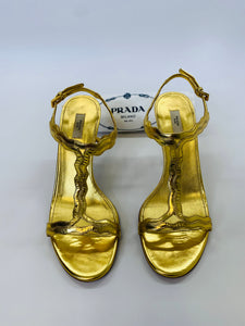 Prada Gold Leather Strappy Sandals Size 38