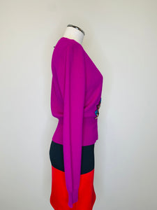 Le Superbe Magenta Beaded Cardigan Size M