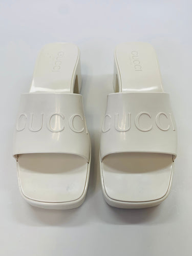 Gucci White Rubber Logo Slide Sandal Size 35