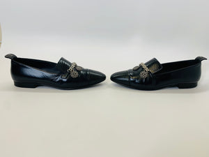 CHANEL Black and Navy Blue Charm Flats Size 36 1/2