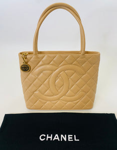 CHANEL Camel Caviar Leather Medallion Tote Bag