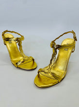 Load image into Gallery viewer, Prada Gold Leather Strappy Sandals Size 38