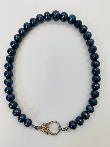 Rainey Elizabeth Blue Peacock Pearl Short Necklace