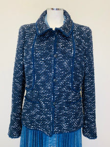 CHANEL Navy Blue and Black Tweed Jacket Size 42