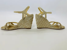 Load image into Gallery viewer, CHANEL Beige Quilted Suede Wedge Sandals Size 39 1/2