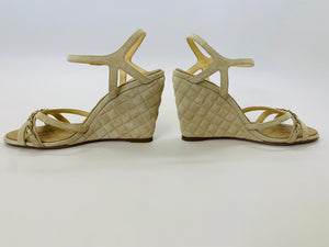 CHANEL Beige Quilted Suede Wedge Sandals Size 39 1/2