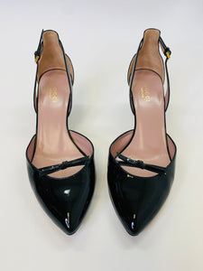 Gucci Black Patent Leather Knotted Tie Pumps Size 36 1/2