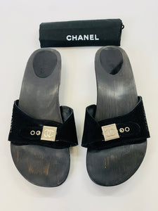 CHANEL Black Wooden Clogs Size 41
