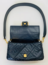 Load image into Gallery viewer, Fendi Navy Blue FF Embossed Baguette Bag