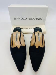 Manolo Blahnik Black Slides Size 38 1/2