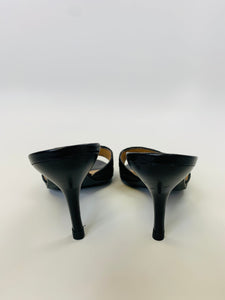 CHANEL Black CC Camellia Sandals Size 37 1/2