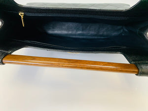 CHANEL Vintage Black Caviar Leather Wooden Handle Bag