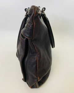 Brunello Cucinelli Brown Textured Leather Shoulder Bag