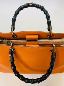 Gucci Orange Medium Bamboo Handle Shopper Tote Bag