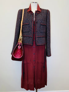 CHANEL Merlot and Black Tweed Jacket Size 42