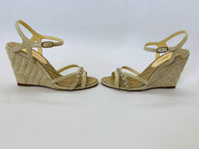 Load image into Gallery viewer, CHANEL Beige Quilted Suede Wedge Sandals Size 39 1/2