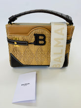 Load image into Gallery viewer, Balmain Bbuzz 22 Brown Calfskin and Raffia Top Handle Bag with Strap