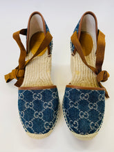 Load image into Gallery viewer, Gucci New Denim GG Espadrille Wedge Size 37