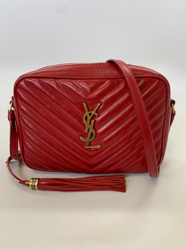 Saint Laurent Red Lou Medium YSL Camera Bag With Tassel
