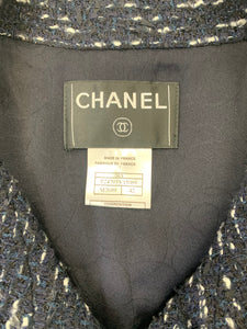 CHANEL Navy Blue and Black Tweed Jacket Size 42