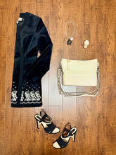 Load image into Gallery viewer, Saloni Bree Black Cotton Velvet Filigree Embroidery Dress Sizes 4, 6, 8 and 10