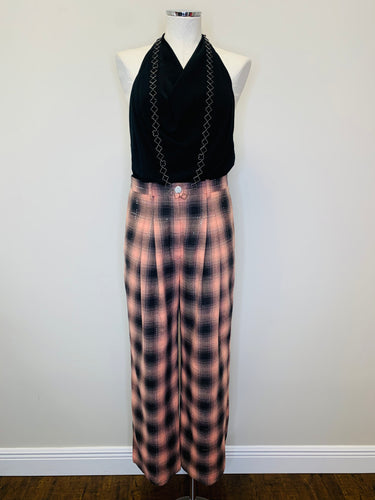 CHANEL Pink and Black Paillete Plaid Pant Size 38