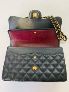 CHANEL Black Caviar Leather Large Classic Double Flap Bag