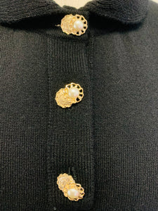 CHANEL Black Sweater with Gold and Pearl Buttons Size 42